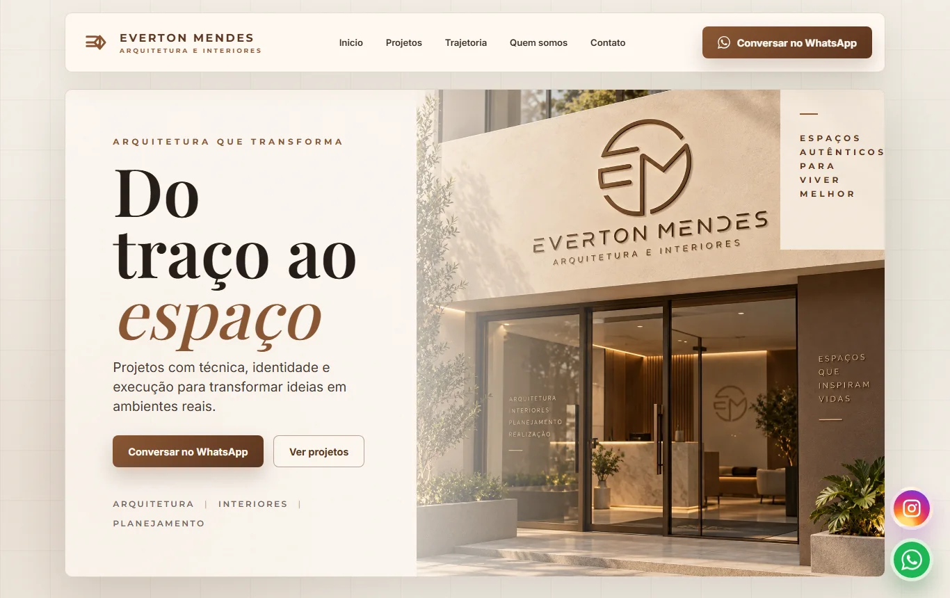 Landpage do escritório Everton Mendes Arquitetura e Interiores
